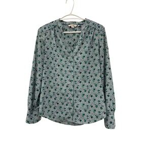 Boden Floral Blouse UK 10 US 6 Green Blue Print Long Sleeve‎ Button Front
